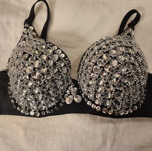 Black bra with silver Rhinestone